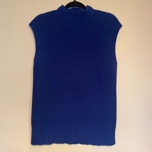 Talbots Royal Blue Mock Neck Ribbed Knit Sleeveless Sweater Vest Top Women's L